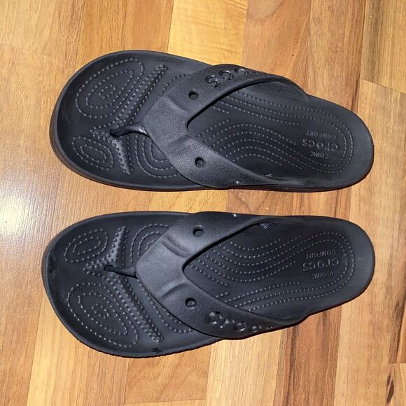 Crocs Baya Sandals Women's Size 10 Platform Flip Flop Thong BLACK Rubber - Picture 4 of 6